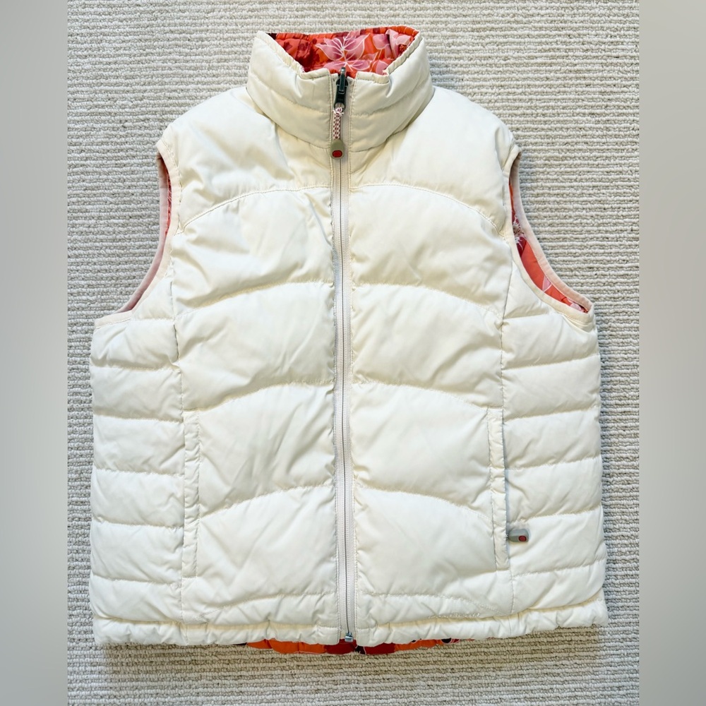 L.L. Bean Cream and Tropical Reversible Goose Down Puffer Vest - Small
